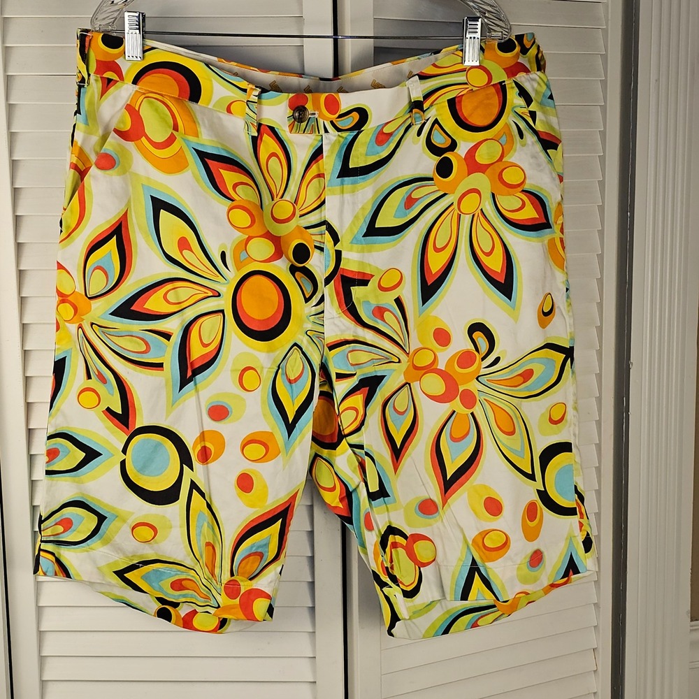 Loudmouth Mens White Yellow Shagadelic Retro Floral Golf Shorts 40